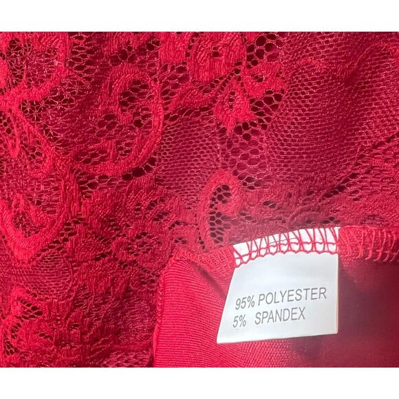 Women's Red Dress with Floral Long Sleeve Lace Top and Solid Skirt 2XL - Picture 5 of 9